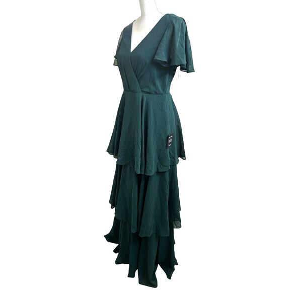 LULUS Sincerely Exquisite Emerald Green Short Sleeve Tiered Maxi Dress-Size M - Picture 4 of 9